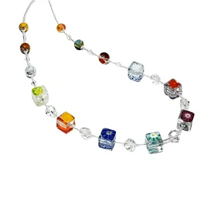 Murano Clear Millefiori Beaded Sterling Silver Necklace