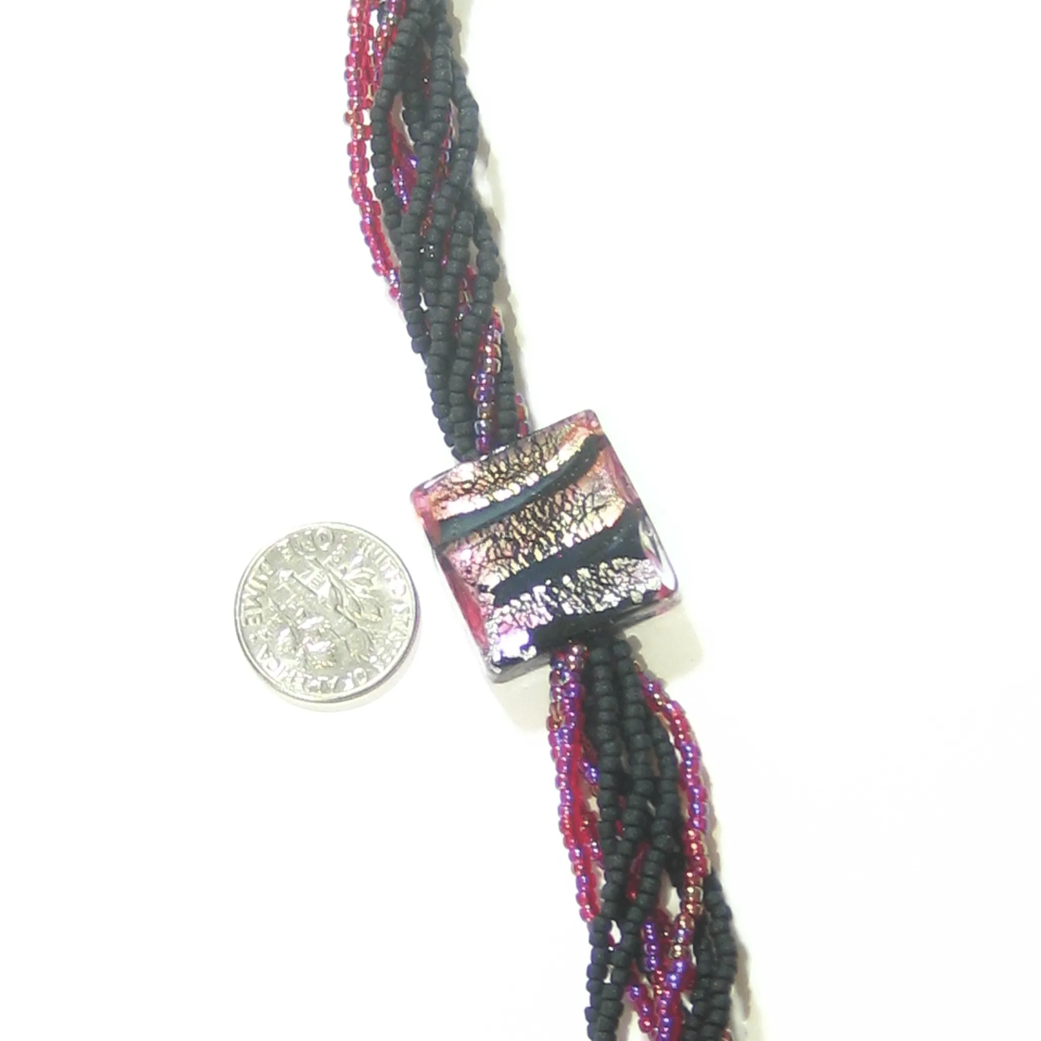 Murano Glass Pink Black Beaded Sterling Silver Bracelet