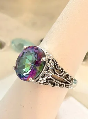 Mystic Topaz Ring, Natural or Simulated Oval Gemstone, Vintage Jewelry, Blossom Design D171