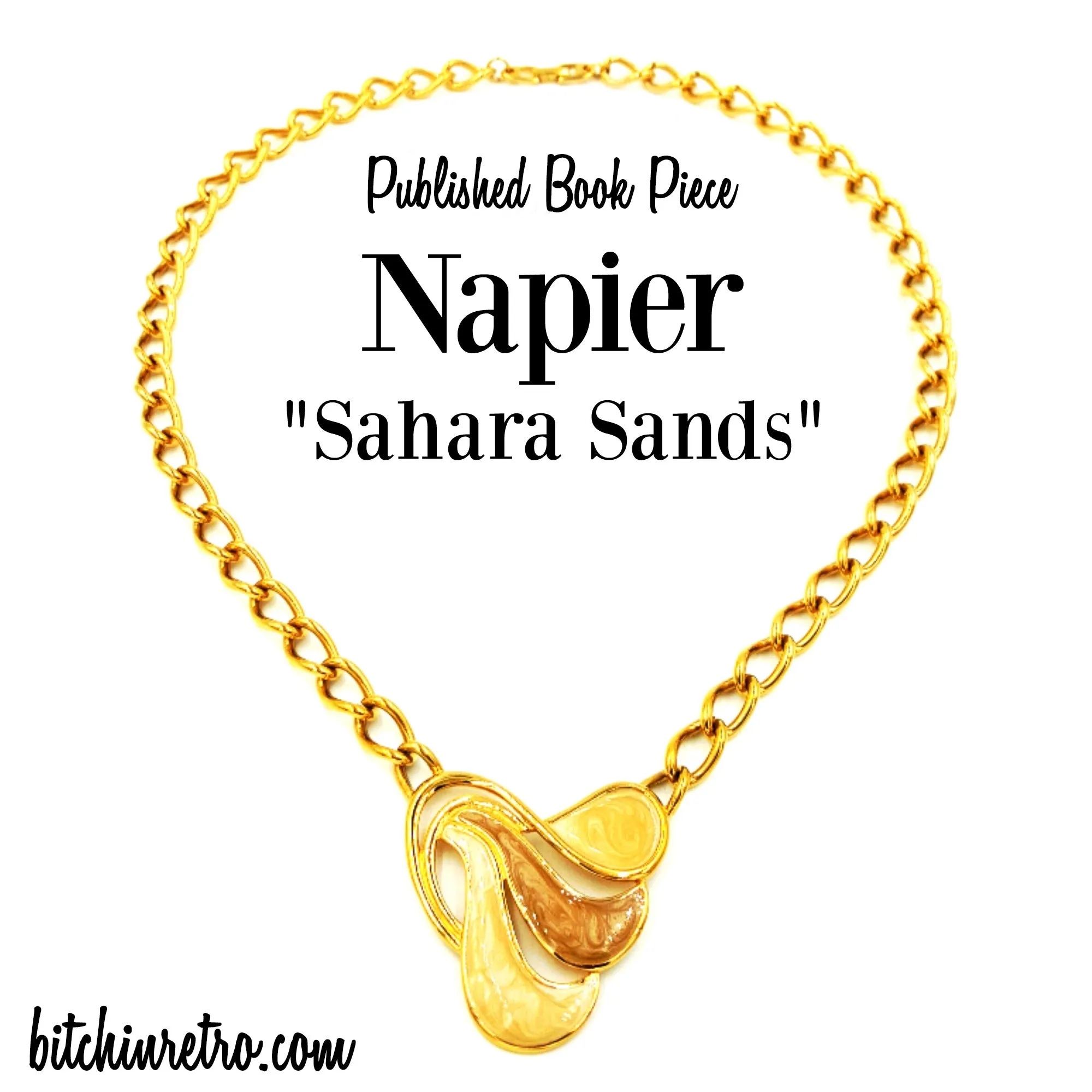 Napier Vintage Sahara Sands Necklace Enamel Pendant Published Book Piece