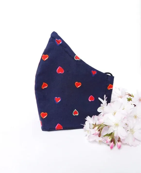 Navy Blue and Red Heart Double Filtered Mask Lifestyle Photo