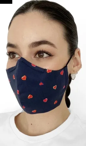 Navy Blue and Red Heart Double Filtered Mask Lifestyle Photo