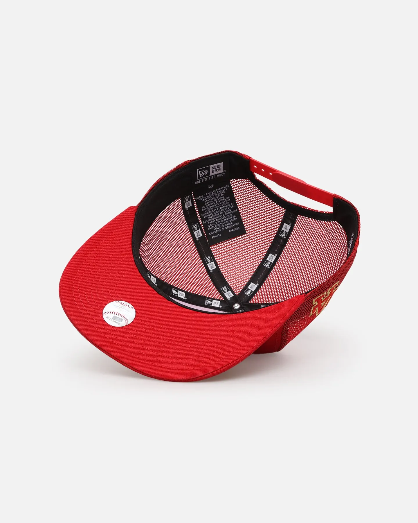New Era Los Angeles Dodgers 'Podium Collection' Pre-Curved Golfer Trucker Snapback Scarlet/Metallic Gold