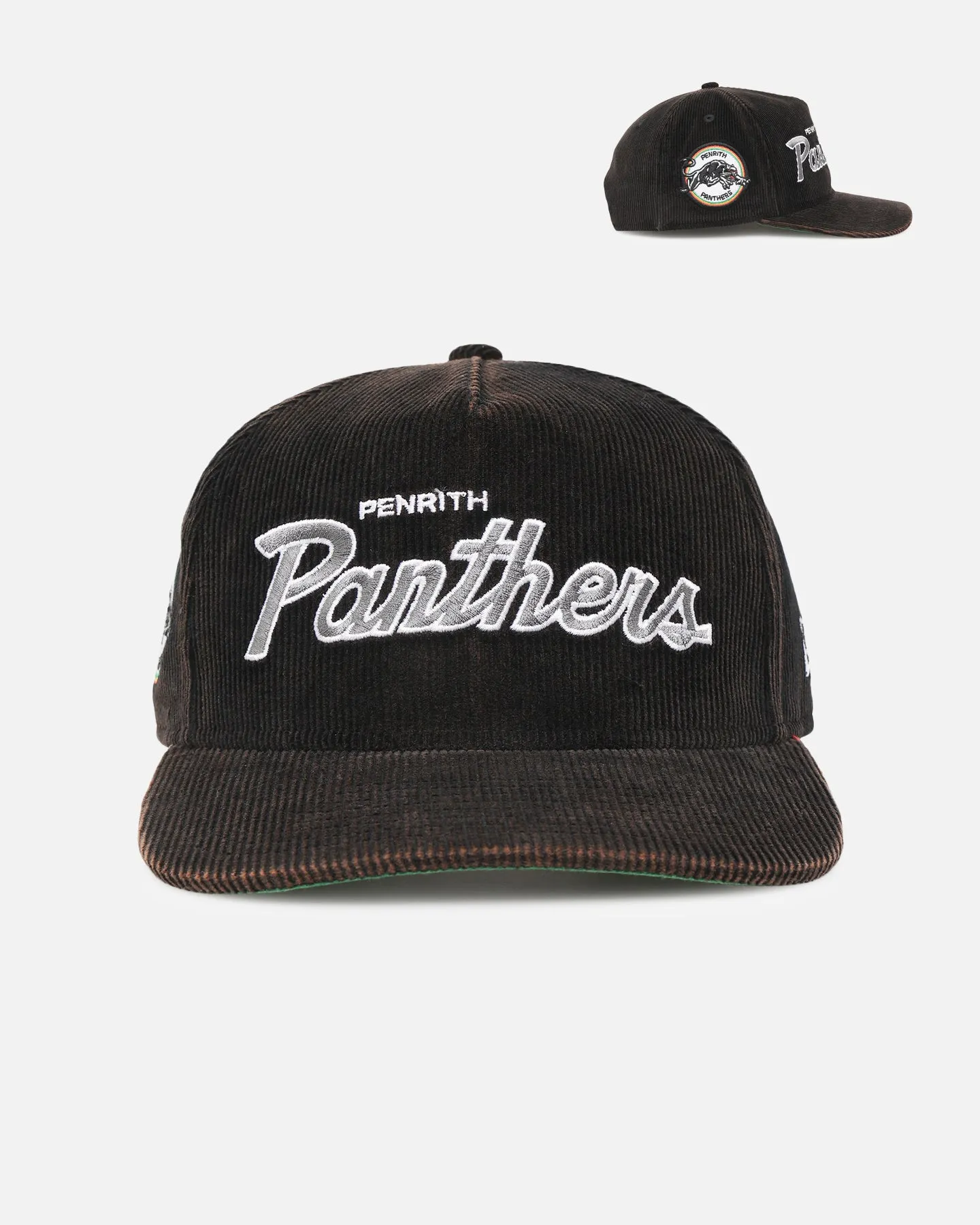 New Era Penrith Panthers 'NRL Golfer Washed Black' Pre-Curved Corduroy Golfer Snapback Washed Black