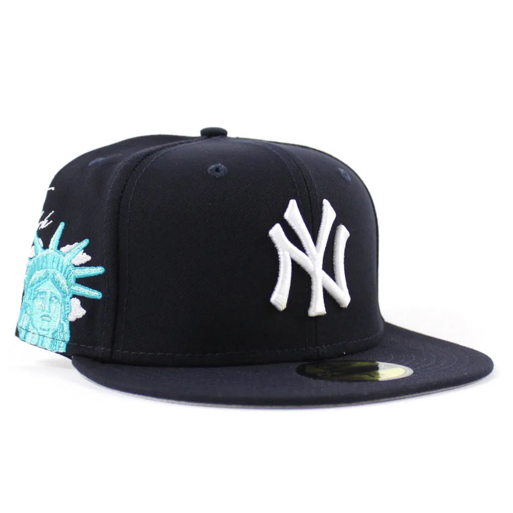 New York Yankees CLOUD ICON Statue Of Liberty New Era 59Fifty Fitted Hat (Team Color Gray Under Brim)