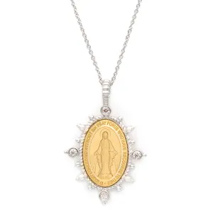 North South East West Beaded Diamond Miraculous Medal Necklace