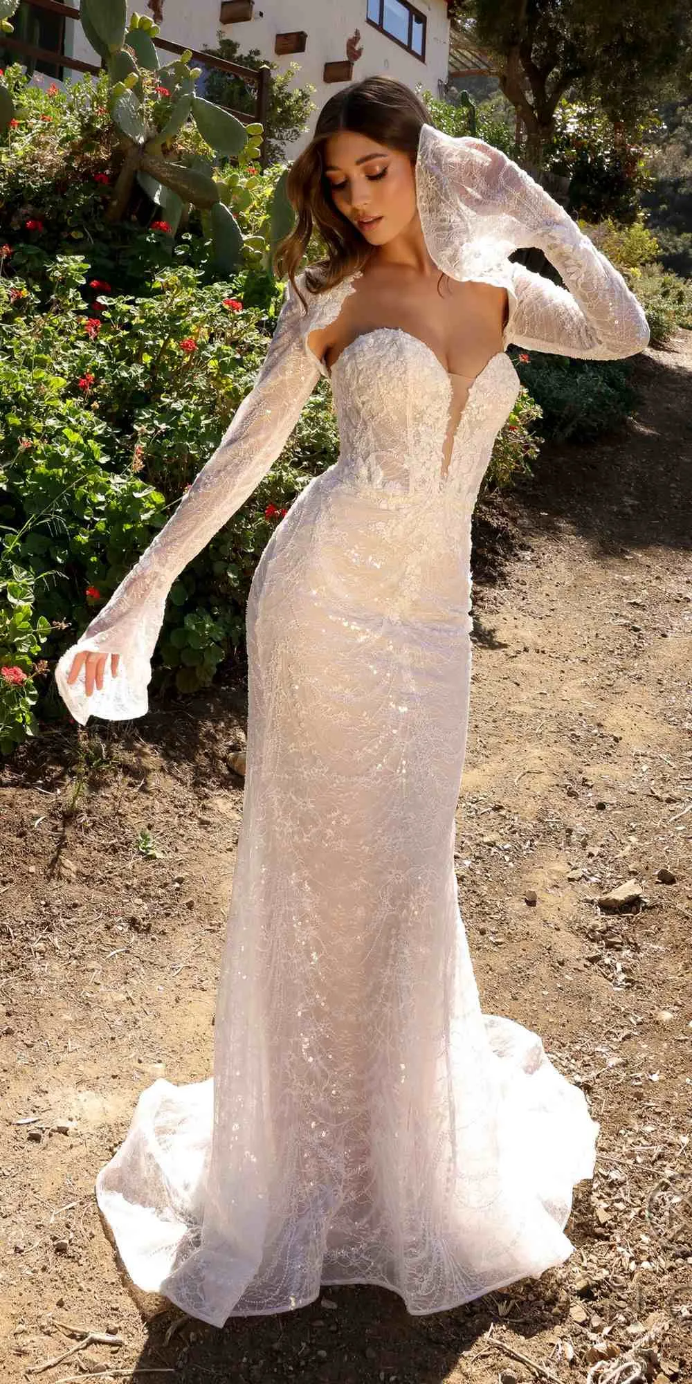 Nox Anabel JE994L Fitted Beaded Lace Long Sleeve Bridal Gown