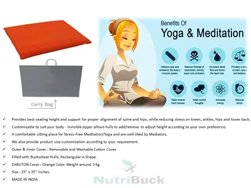 NutriBuck™ | Meditation | Yoga | Cushion | (Zabuton Mat) | Filled with Buckwheat Hulls (Orange)