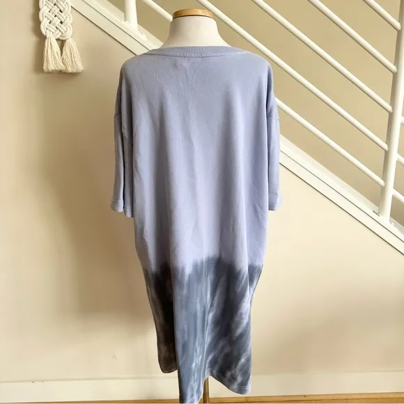 NWT Zella Tie Dye T-Shirt Short Sleeve Terry Fleece Midi Dress Purple Gray 2X