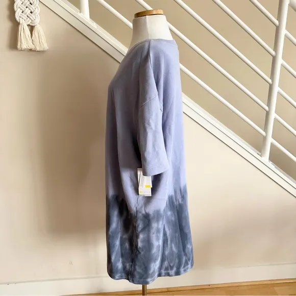 NWT Zella Tie Dye T-Shirt Short Sleeve Terry Fleece Midi Dress Purple Gray 2X