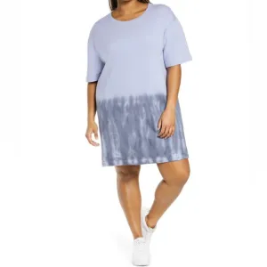 NWT Zella Tie Dye T-Shirt Short Sleeve Terry Fleece Midi Dress Purple Gray 2X