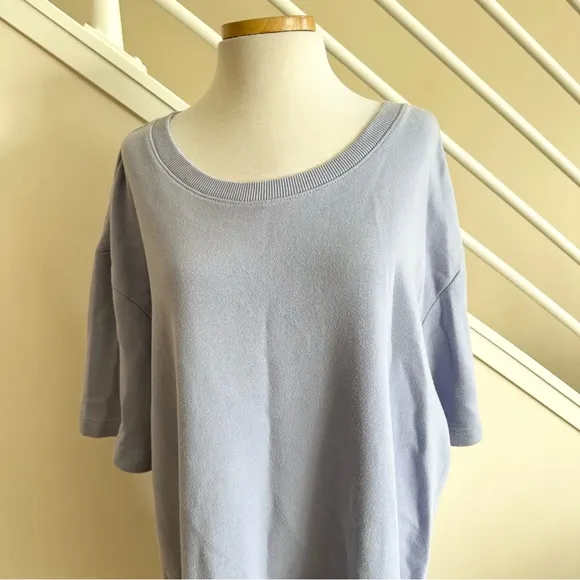 NWT Zella Tie Dye T-Shirt Short Sleeve Terry Fleece Midi Dress Purple Gray 2X