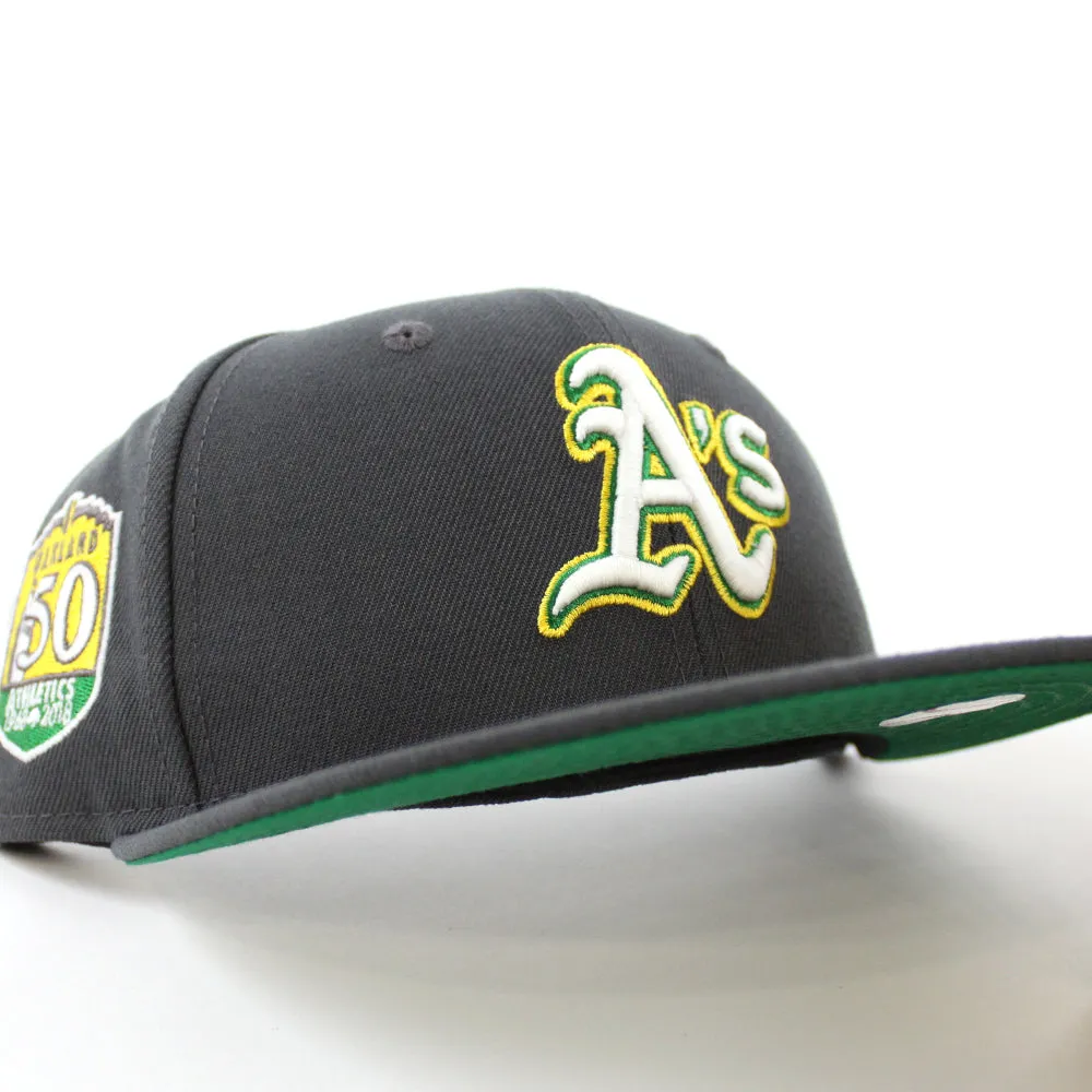 Oakland Athletics 1989 World Series Battle of The Bay New Era 59Fifty Fitted Hat (GITD Dark Grey Green Under Brim)
