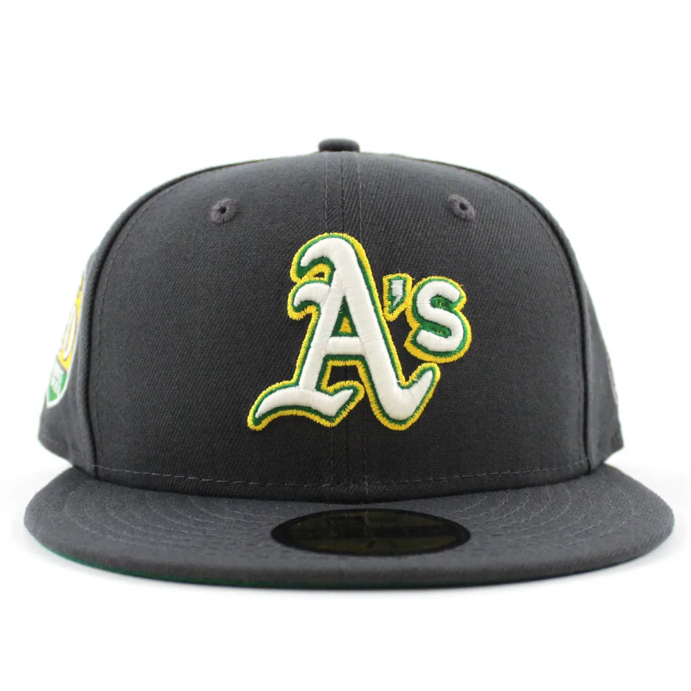 Oakland Athletics 1989 World Series Battle of The Bay New Era 59Fifty Fitted Hat (GITD Dark Grey Green Under Brim)