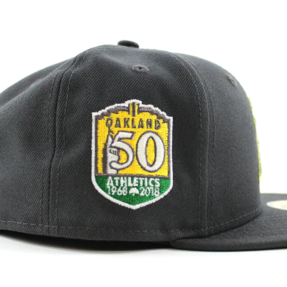 Oakland Athletics 1989 World Series Battle of The Bay New Era 59Fifty Fitted Hat (GITD Dark Grey Green Under Brim)