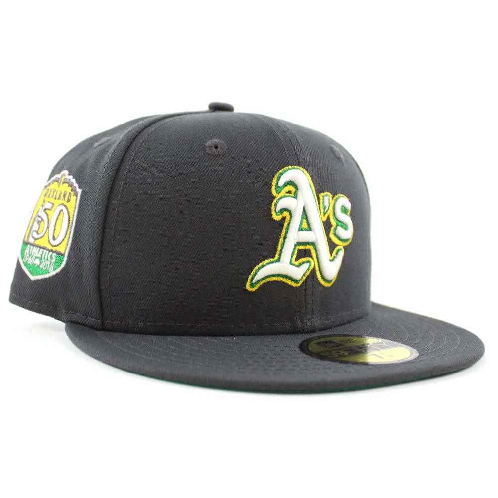 Oakland Athletics 1989 World Series Battle of The Bay New Era 59Fifty Fitted Hat (GITD Dark Grey Green Under Brim)
