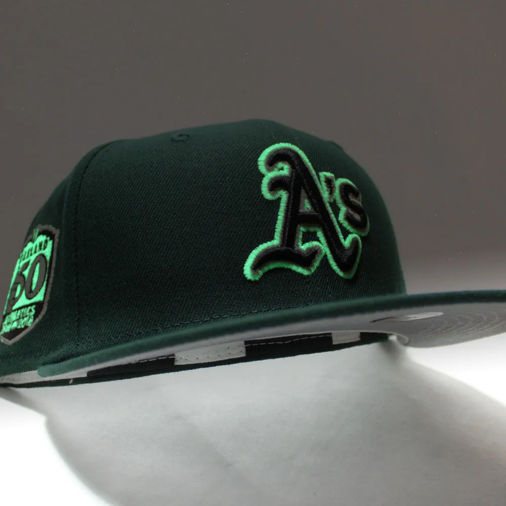 Oakland Athletics 50TH ANNIVERSARY New Era 59Fifty Fitted Hat (Glow in the Dark Green Gray Under Brim)