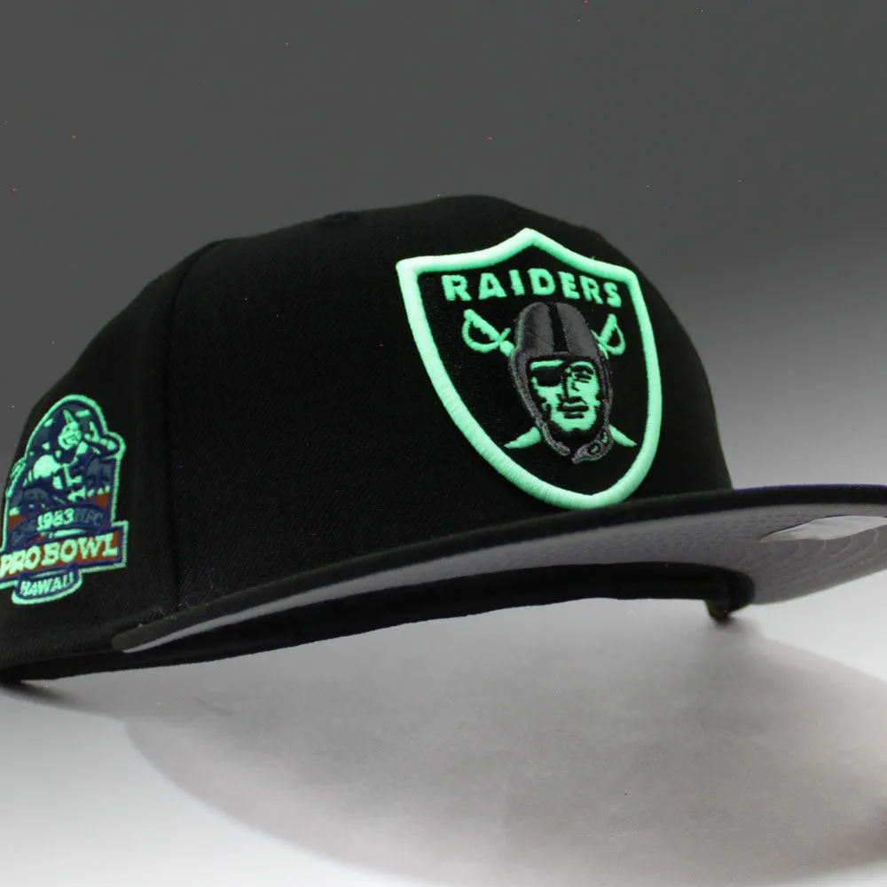 Oakland Raiders 1983 PRO BOWL New Era 59Fifty Fitted Hat V2 (Glow in the Dark Gray Under Brim)