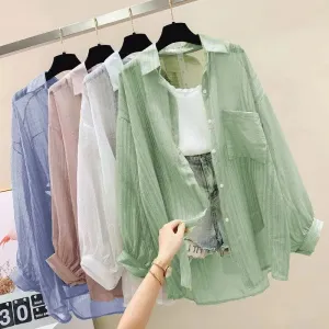 Obsidian Phoenix Sheer Chiffon Sunscreen Shirt Harajuku Style Blouse