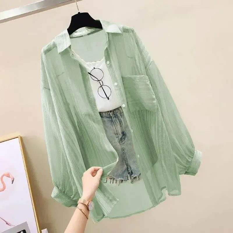 Obsidian Phoenix Sheer Chiffon Sunscreen Shirt Harajuku Style Blouse