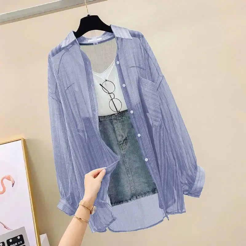 Obsidian Phoenix Sheer Chiffon Sunscreen Shirt Harajuku Style Blouse