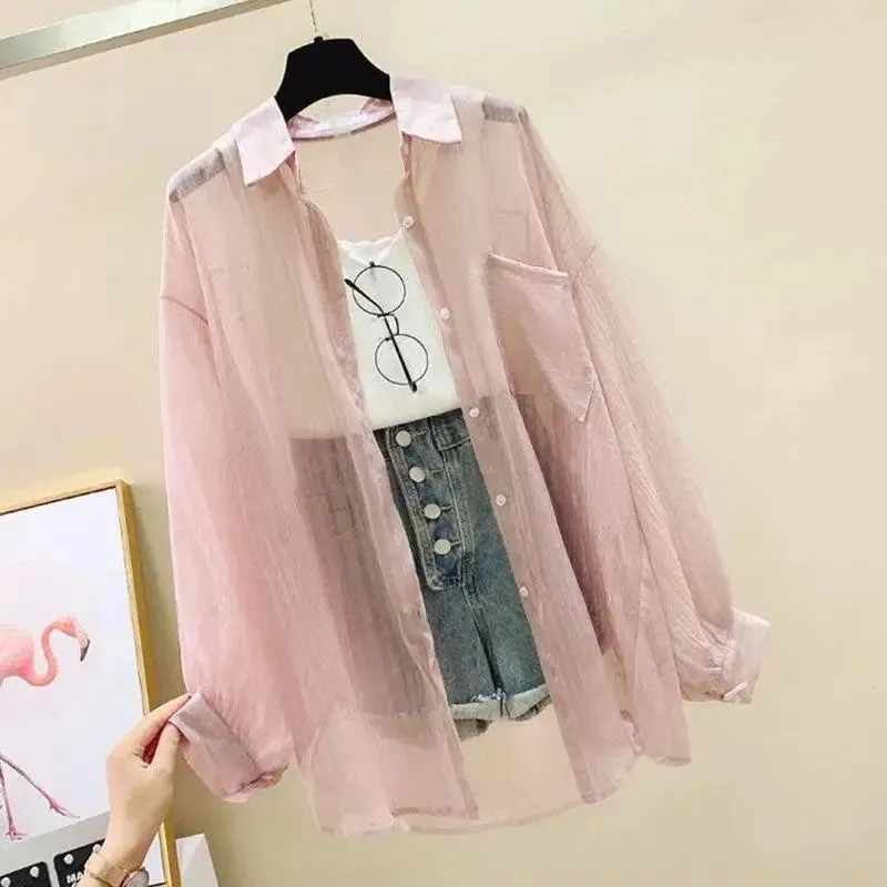 Obsidian Phoenix Sheer Chiffon Sunscreen Shirt Harajuku Style Blouse