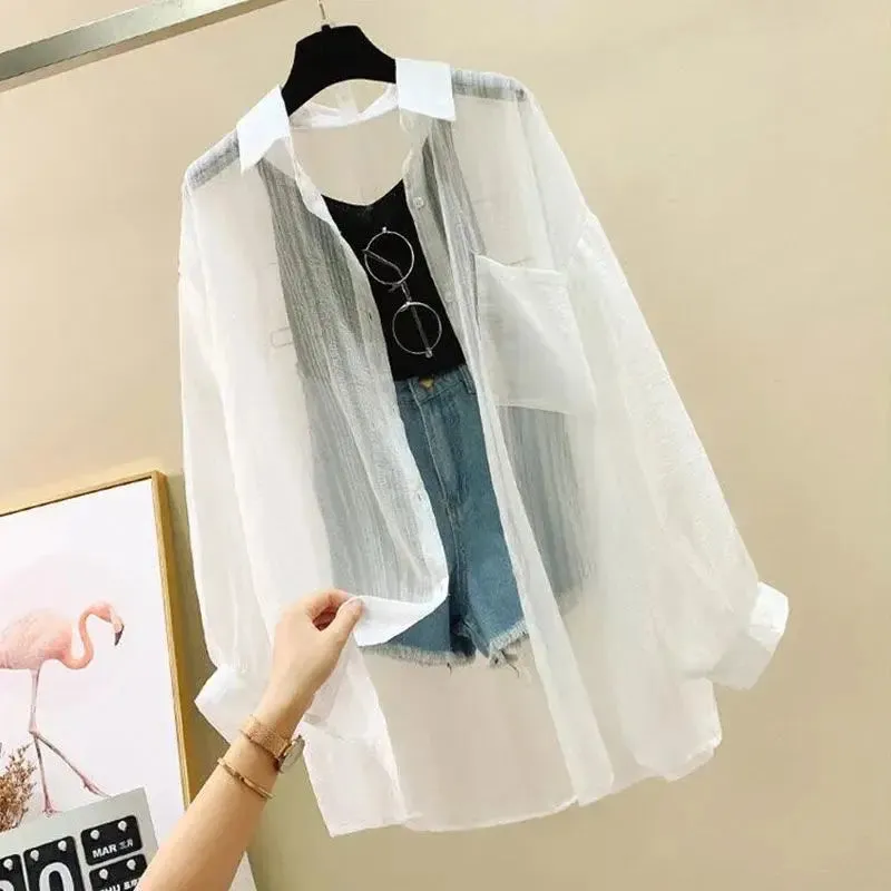 Obsidian Phoenix Sheer Chiffon Sunscreen Shirt Harajuku Style Blouse