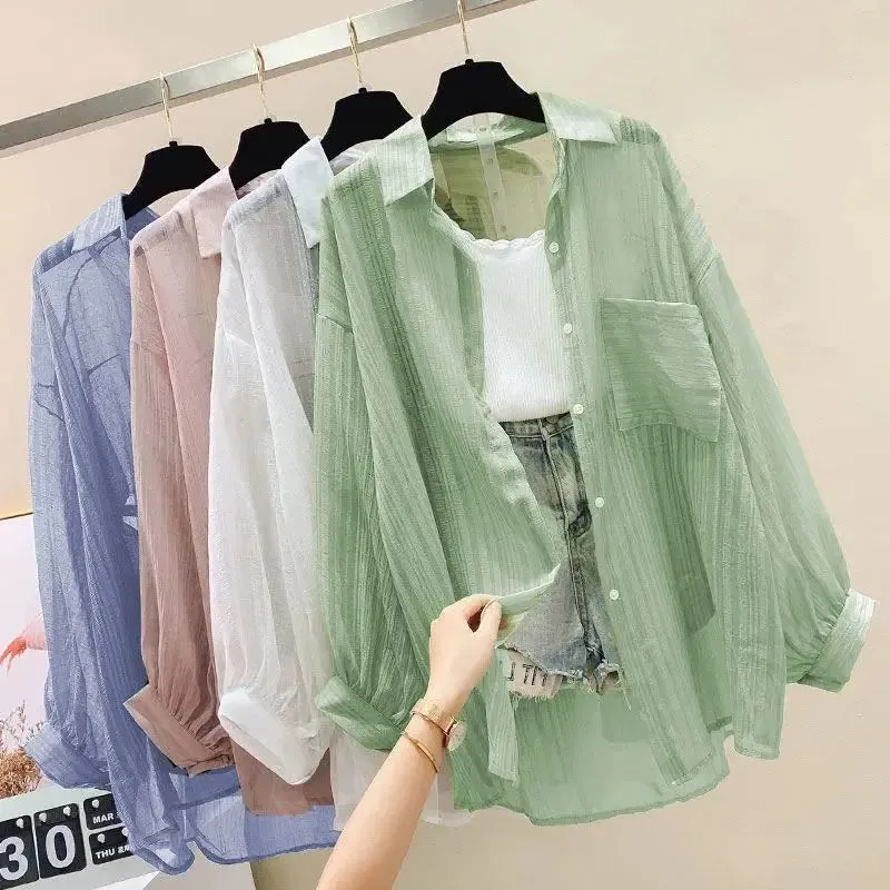 Obsidian Phoenix Sheer Chiffon Sunscreen Shirt Harajuku Style Blouse