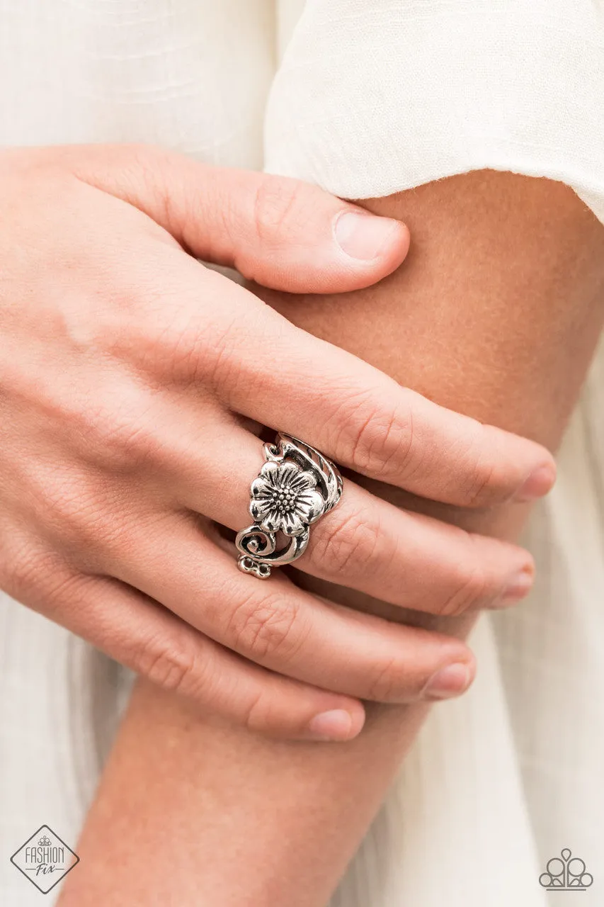Oceanside Orchard - Silver - Flower Paparazzi Ring - May 2021 Simply Santa Fe