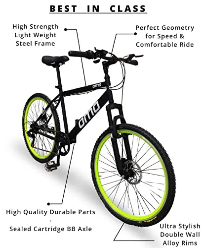 omo G7 26T - 7 Speed Gear Dual Disc Brakes 18.00 Steel Mountain Unisex Bike (Green)
