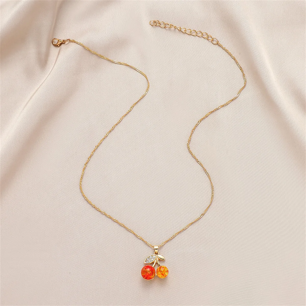 Orange Crystal & Cubic Zirconia Cherry Pendant Necklace