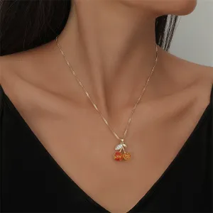 Orange Crystal & Cubic Zirconia Cherry Pendant Necklace