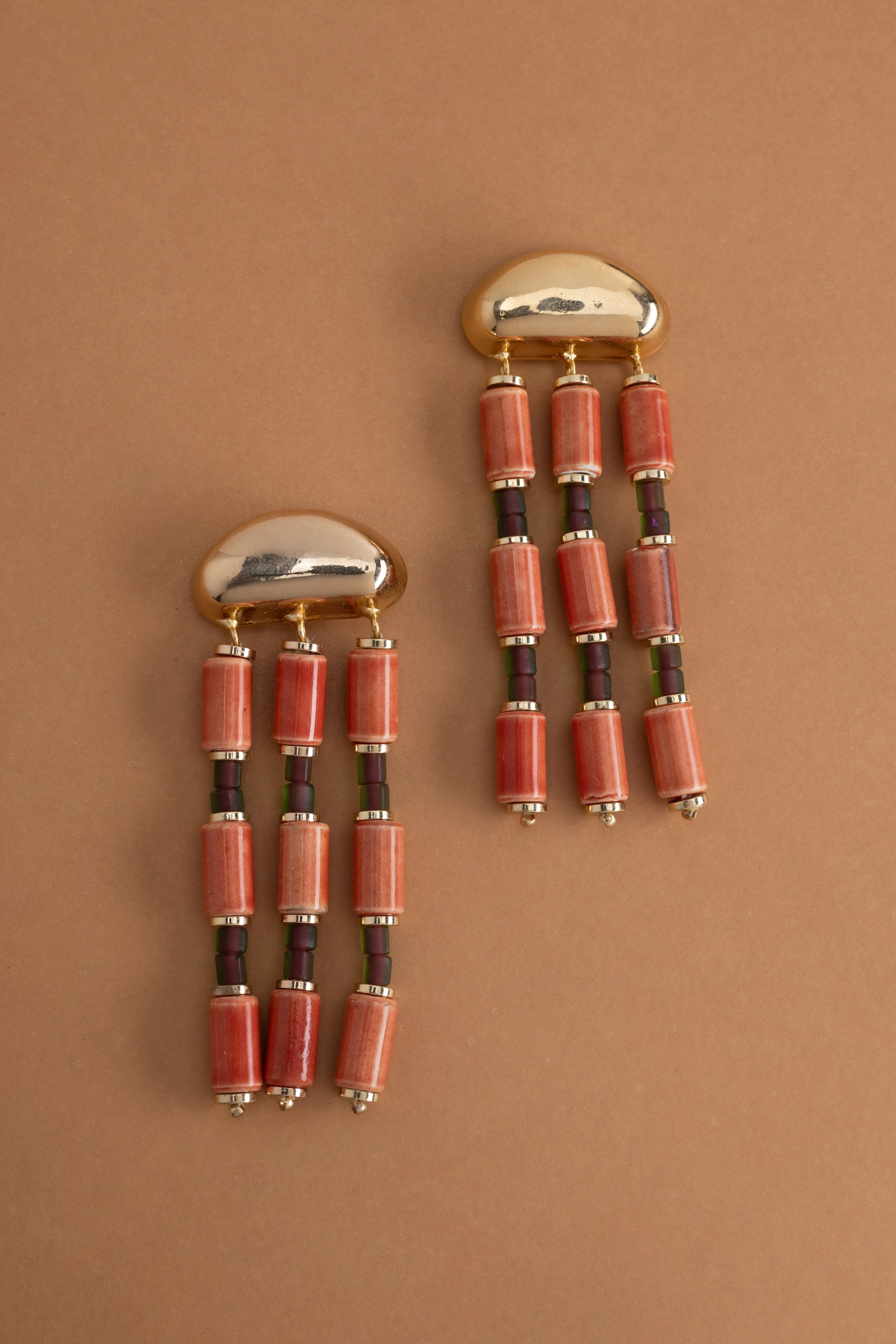 Orange Fringe Beaded Earrings