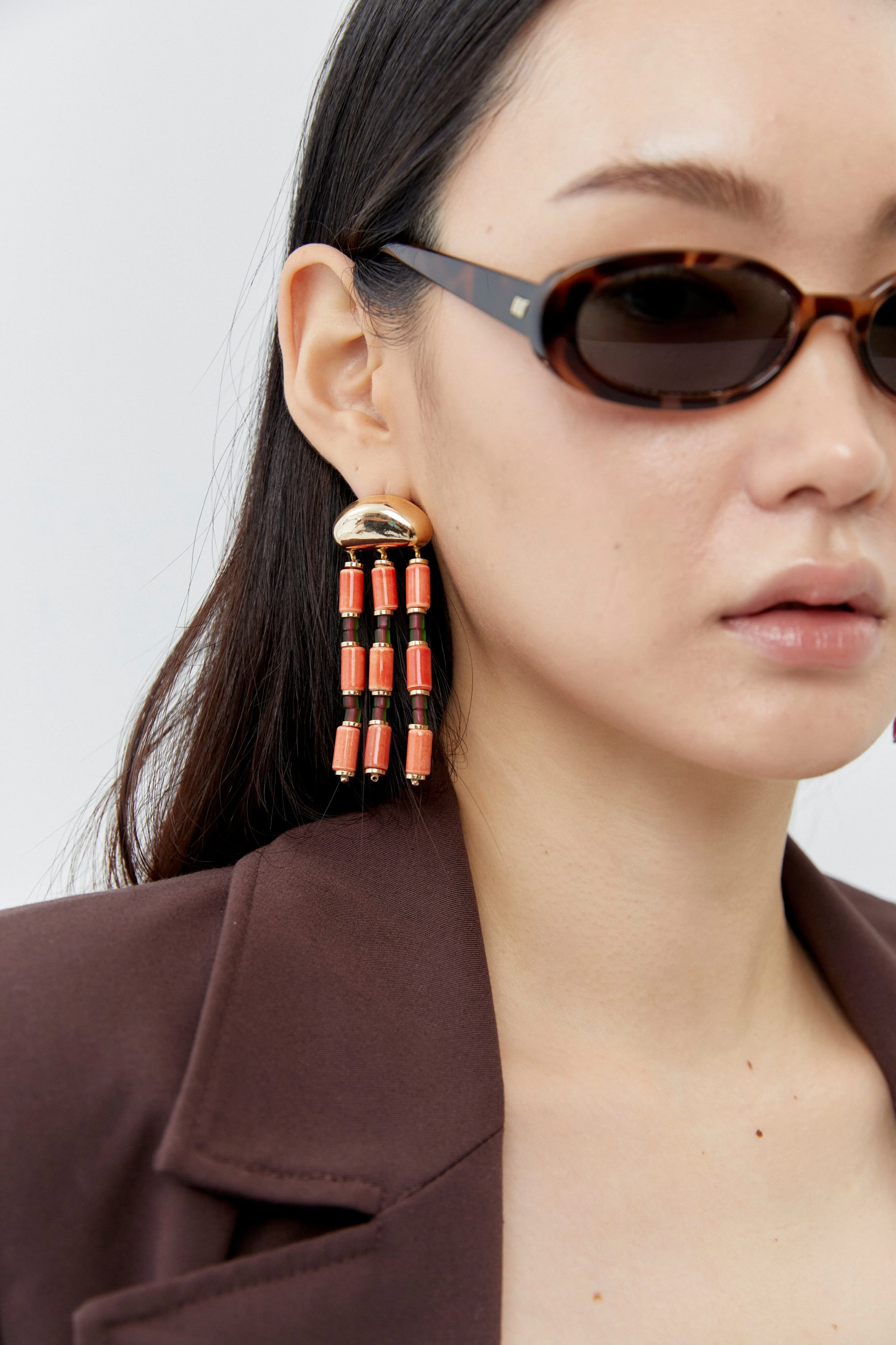 Orange Fringe Beaded Earrings
