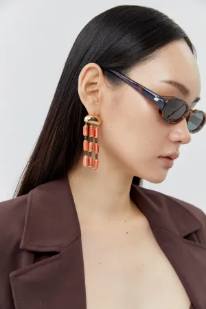Orange Fringe Beaded Earrings
