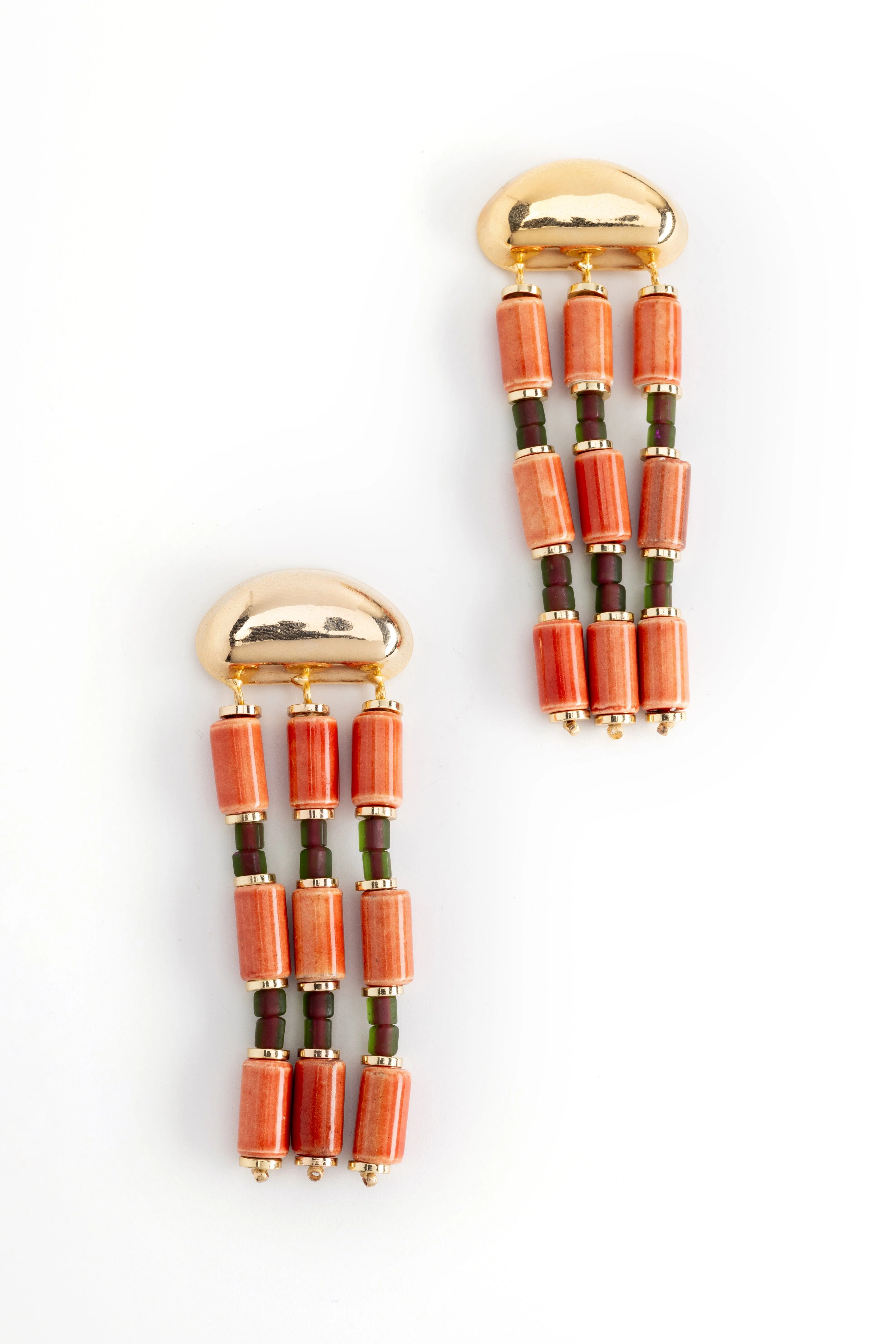 Orange Fringe Beaded Earrings