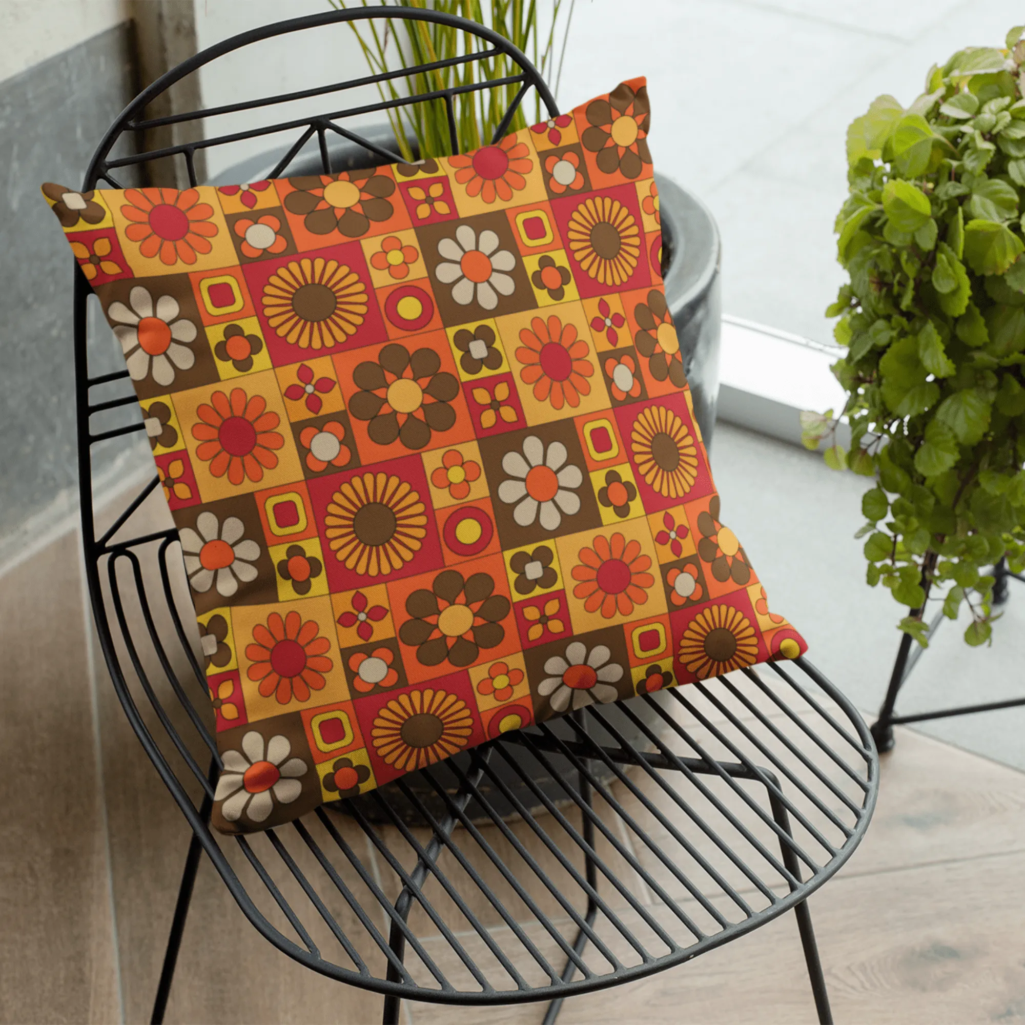 Orange Mod Daisy Faux Suede Throw Pillow Covers
