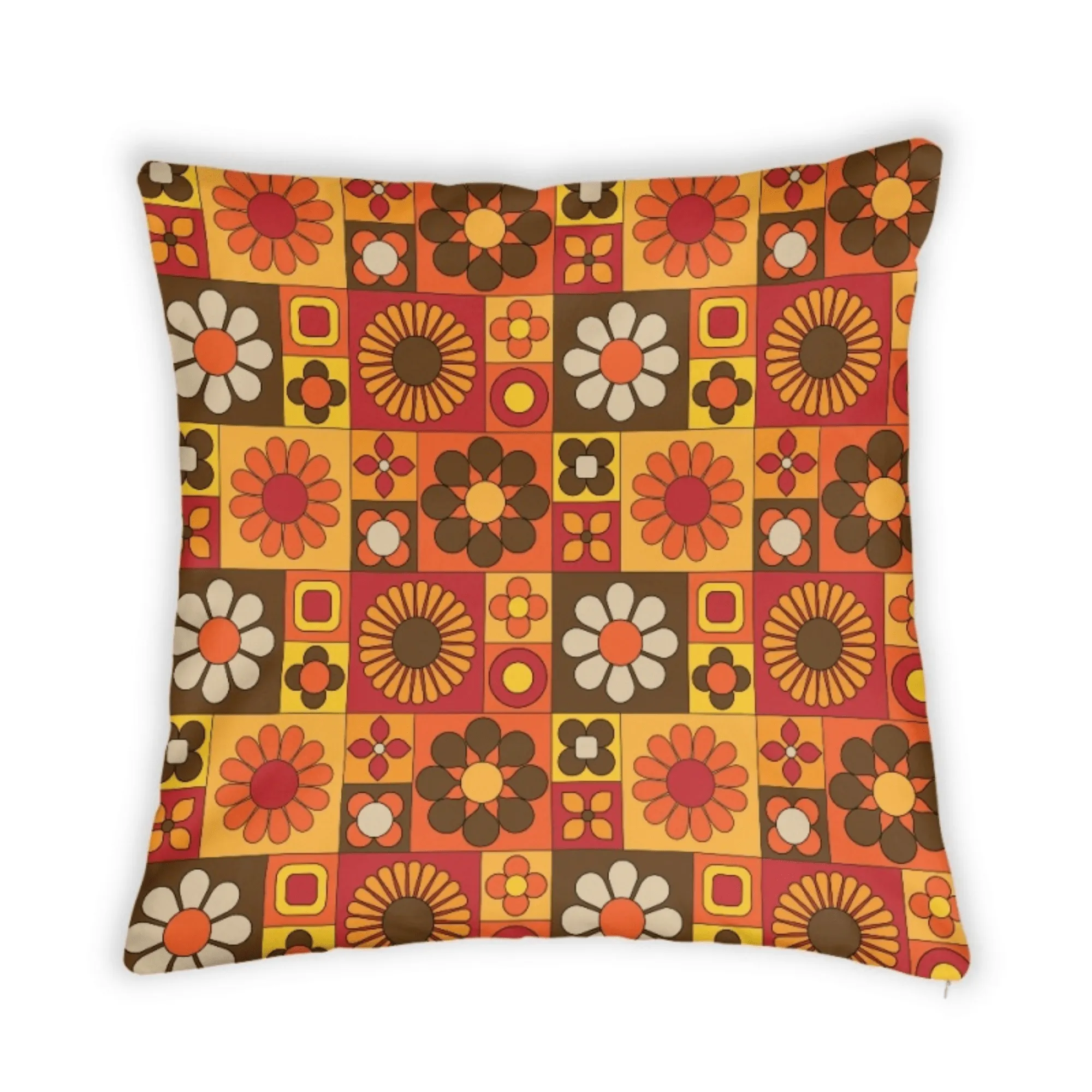 Orange Mod Daisy Faux Suede Throw Pillow Covers