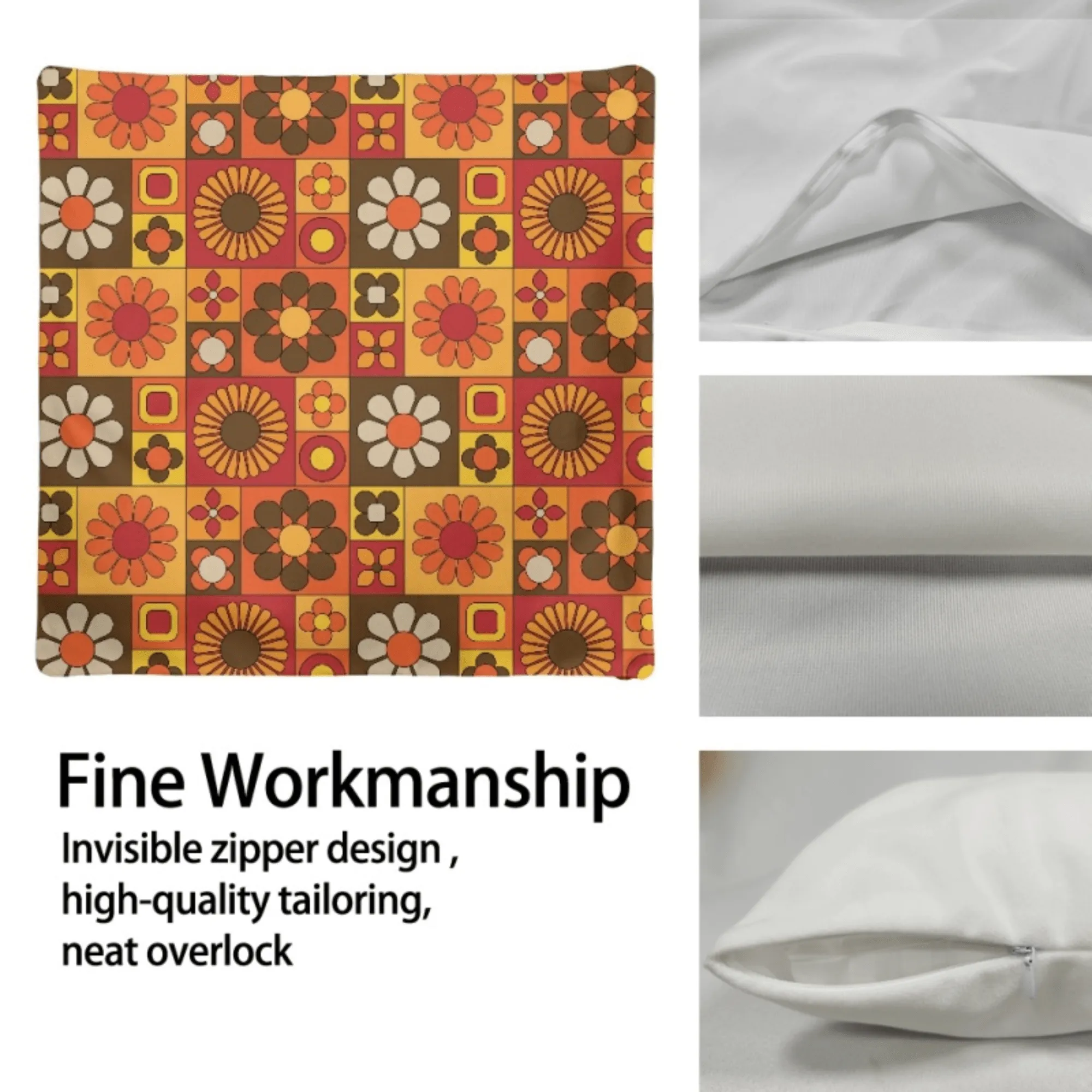 Orange Mod Daisy Faux Suede Throw Pillow Covers