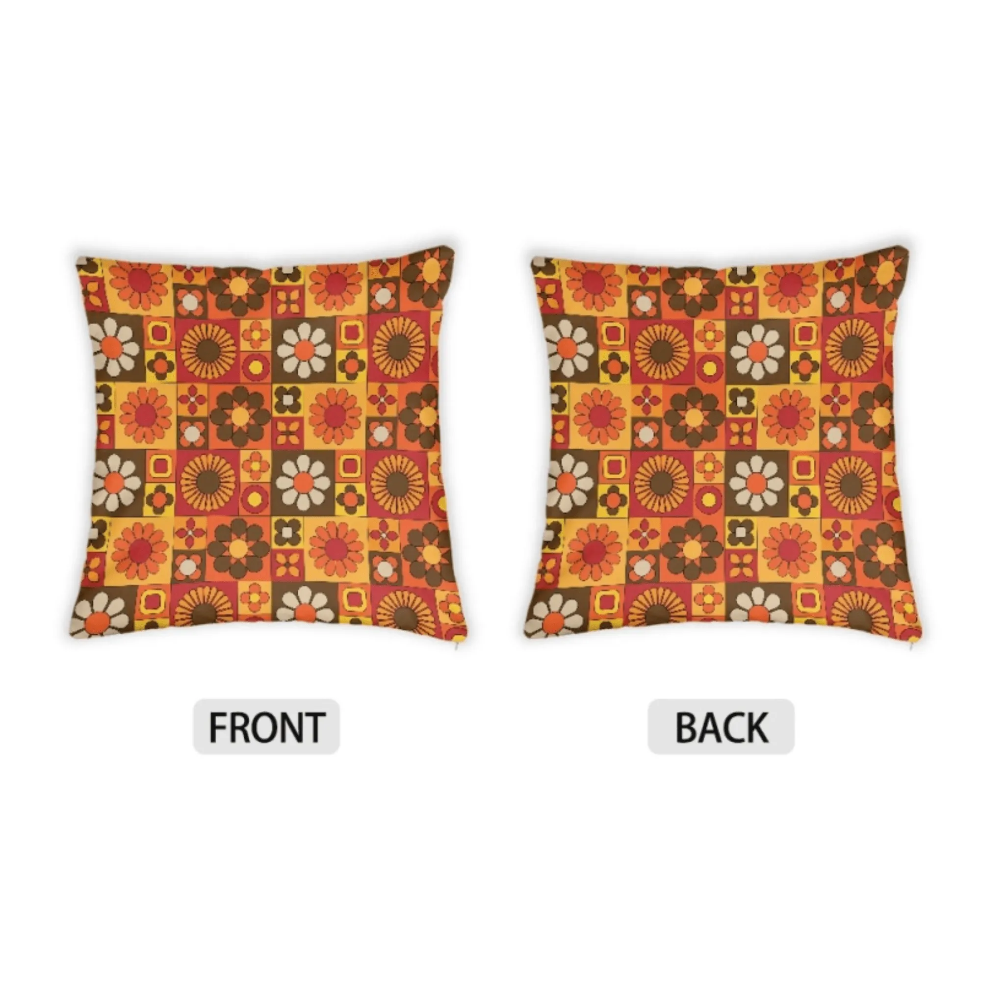 Orange Mod Daisy Faux Suede Throw Pillow Covers