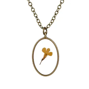 Orange Pressed Flower & 18K Gold-Plated Oval Pendant Necklace