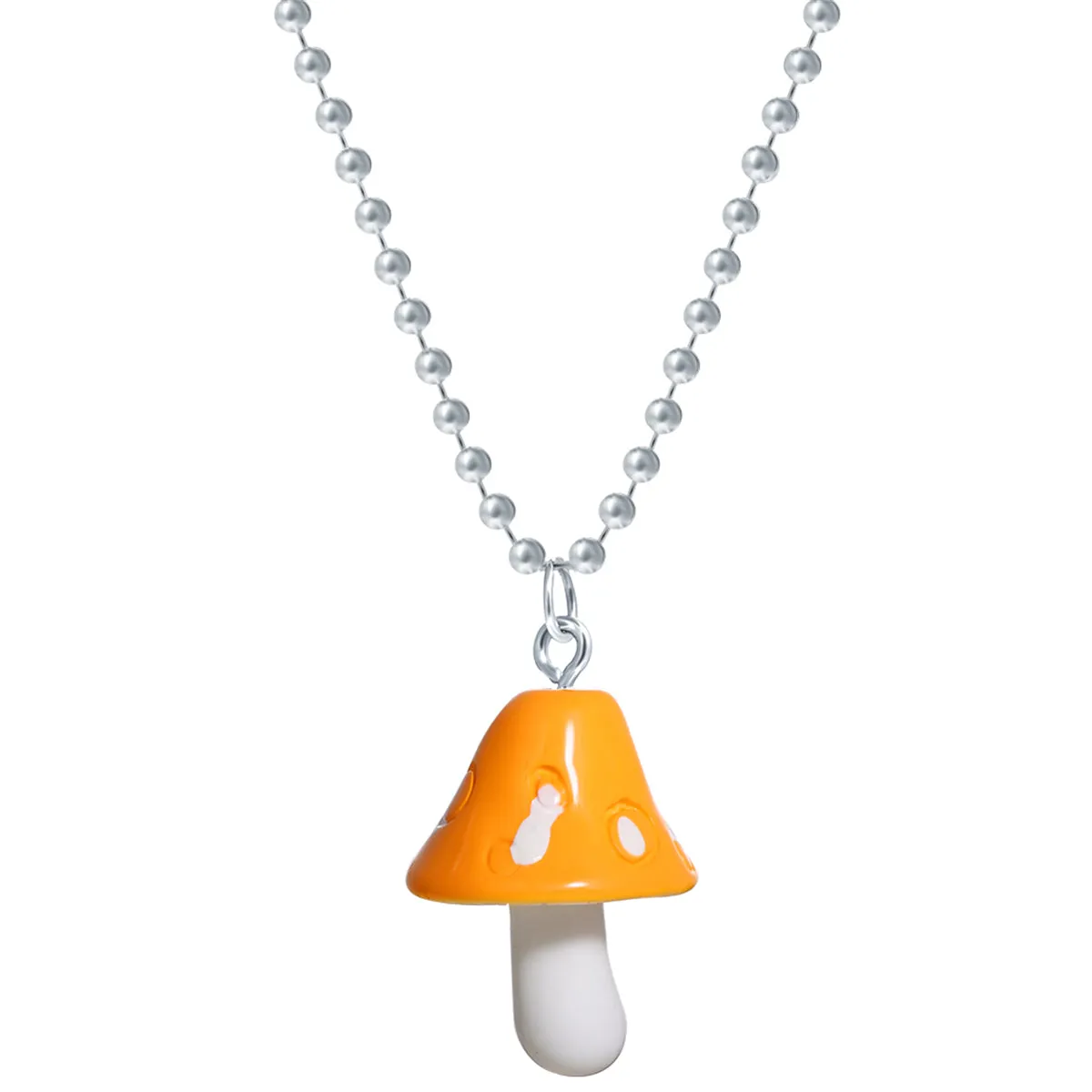 Orange Resin & Silver-Plated Ball Chain Mushroom Pendant Necklace