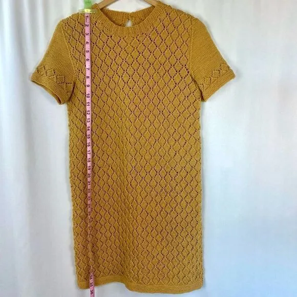 Original &amp; Rare Mod Vintage 1960's Handmade Crocheted Knitted Mini Dress Mustard