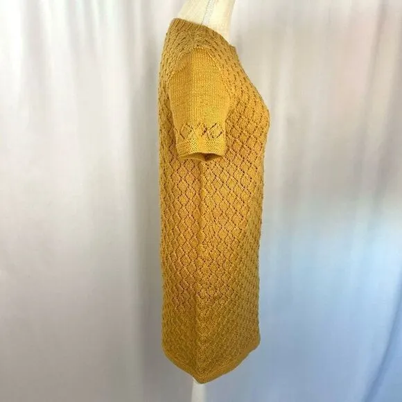 Original &amp; Rare Mod Vintage 1960's Handmade Crocheted Knitted Mini Dress Mustard
