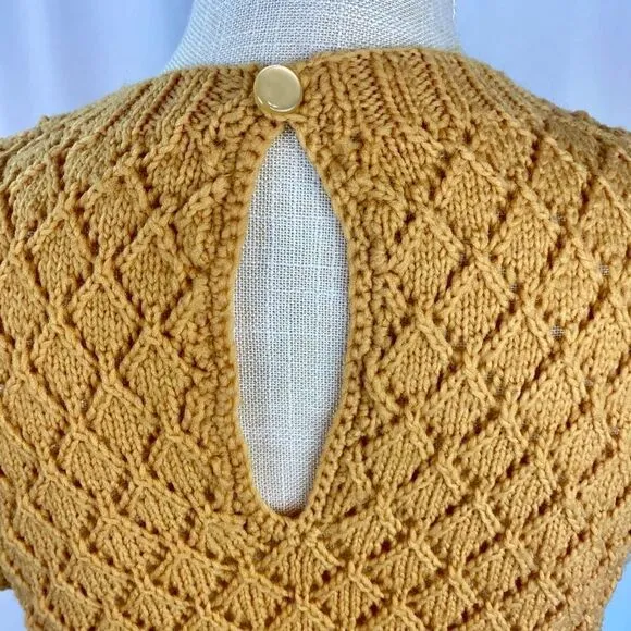 Original &amp; Rare Mod Vintage 1960's Handmade Crocheted Knitted Mini Dress Mustard
