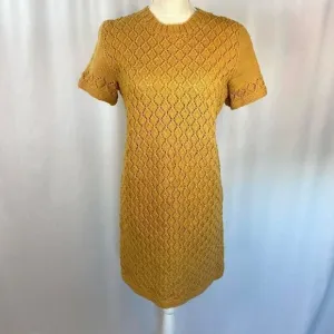 Original &amp; Rare Mod Vintage 1960's Handmade Crocheted Knitted Mini Dress Mustard