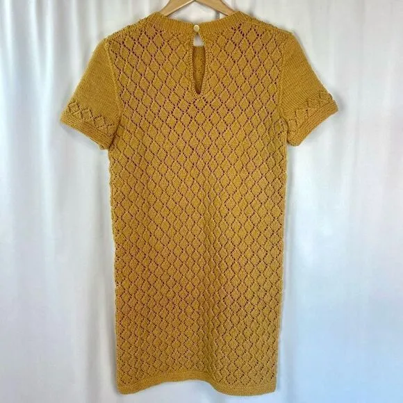 Original &amp; Rare Mod Vintage 1960's Handmade Crocheted Knitted Mini Dress Mustard