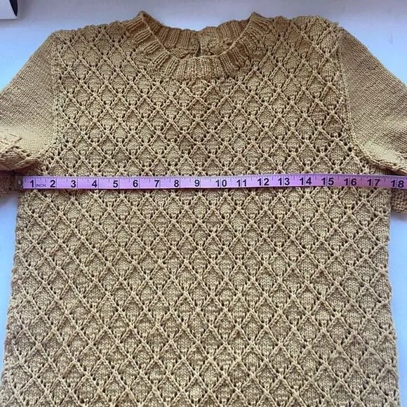 Original &amp; Rare Mod Vintage 1960's Handmade Crocheted Knitted Mini Dress Mustard