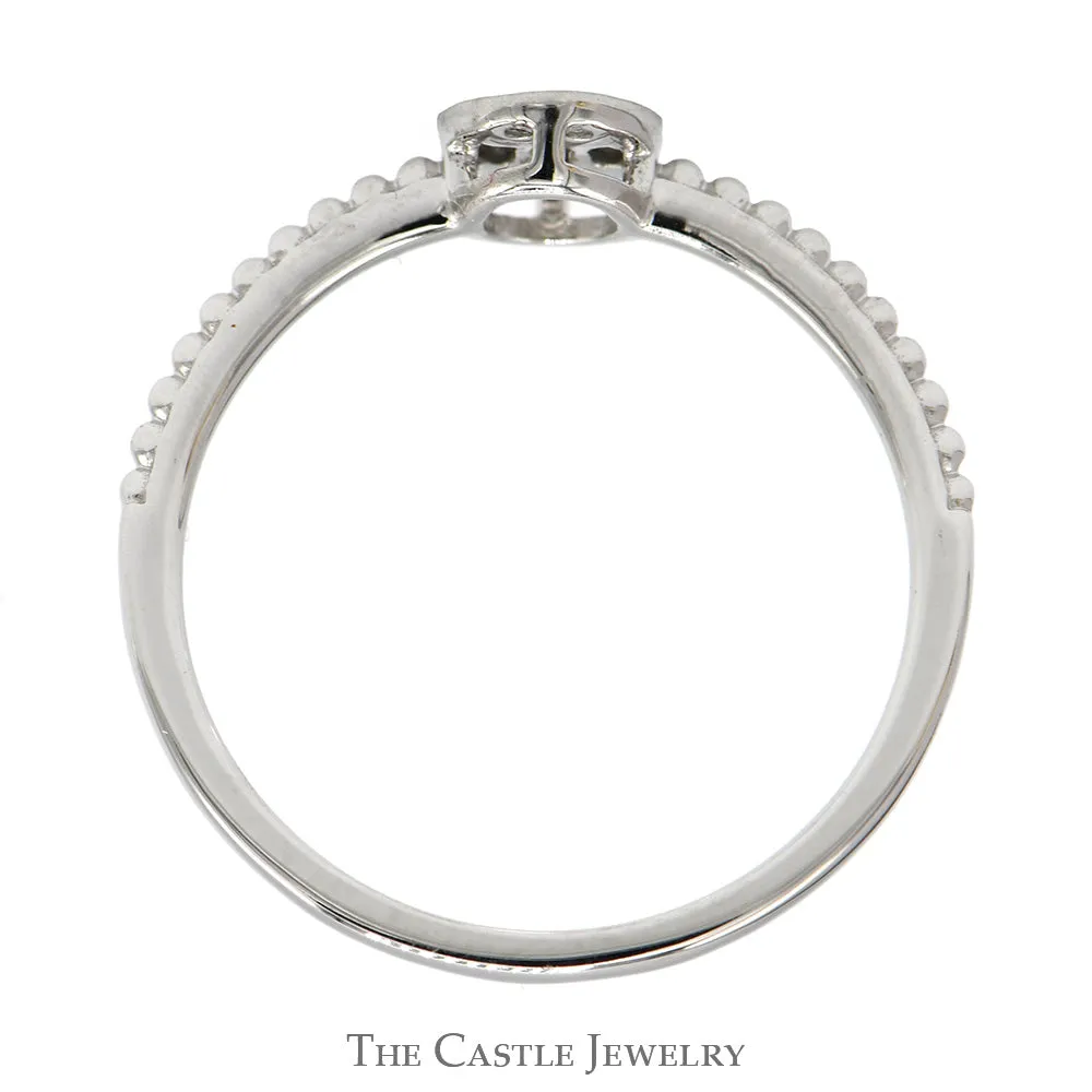 Oval Shaped Round & Baguette Diamond Cluster Ring with Beaded Sides in 10k White Gold