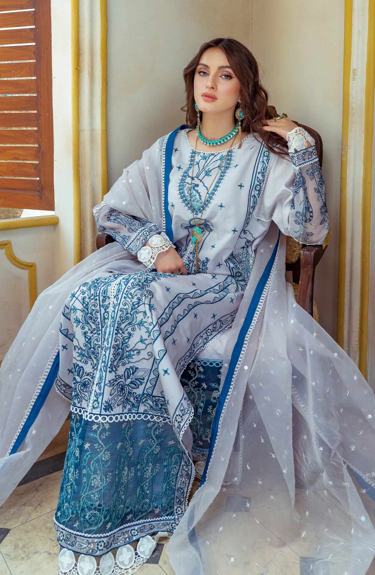 Pakistani Embroidered Punjabi Suit in Salwar Kameez Style